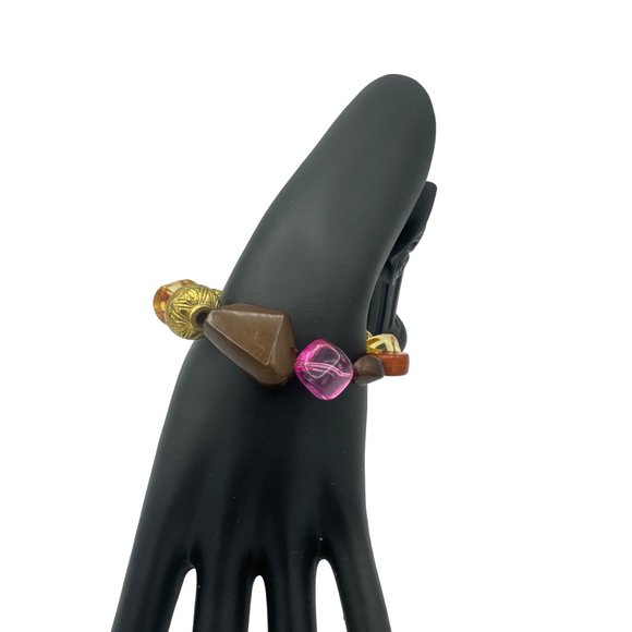 Multi colored Plastic and Metal Assorted Bead Stretch Bracelet - Picture 3 of 7